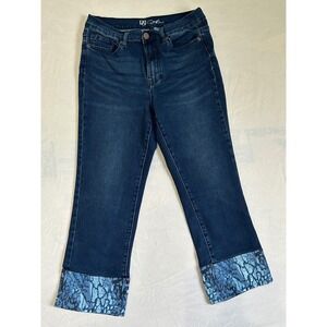 DG2 Diane Gilman Womens Blue Dark Wash Print‎ Cuff Crop Denim Jeans Size 10